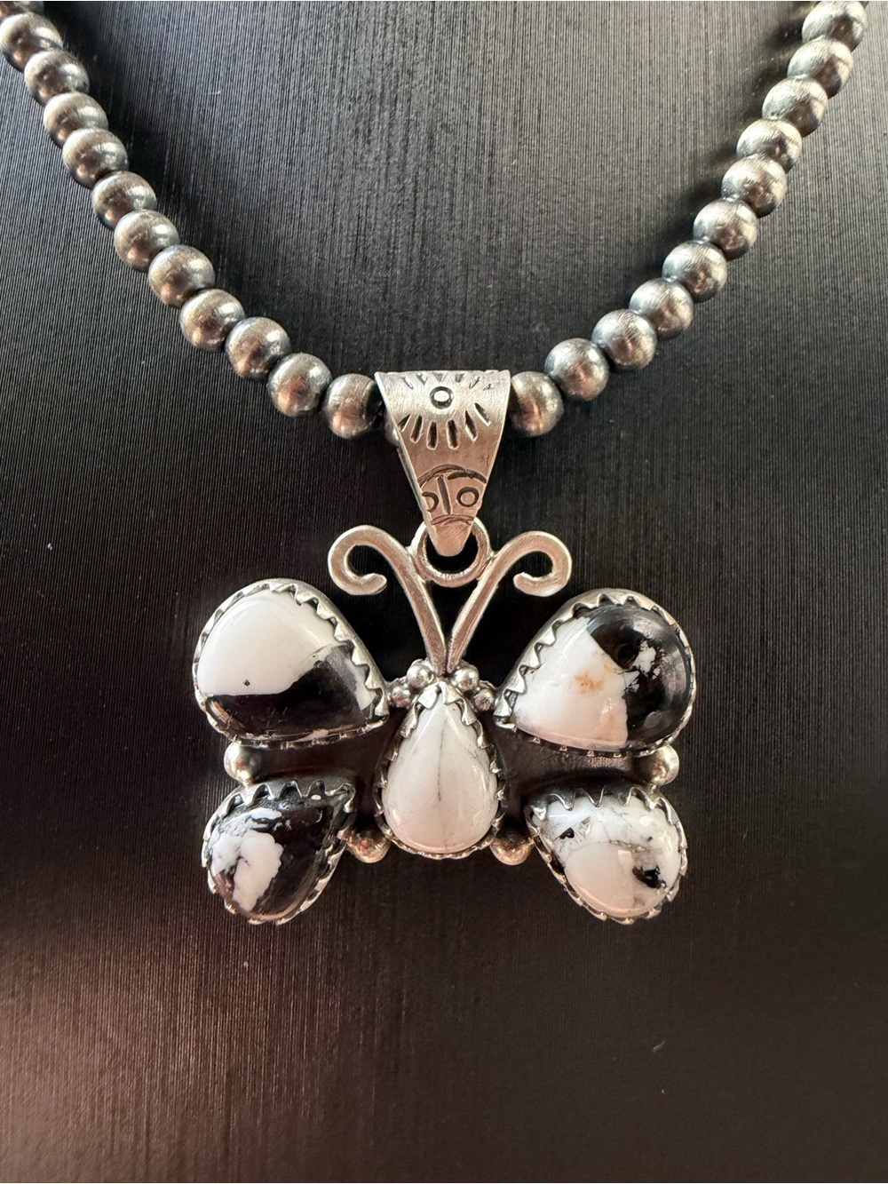 Handmade Sterling Silver White Buffalo Butterfly Pendant